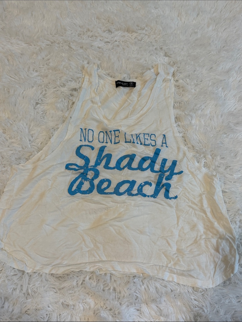 Popular Basics White Tank Top with Blue Graphic